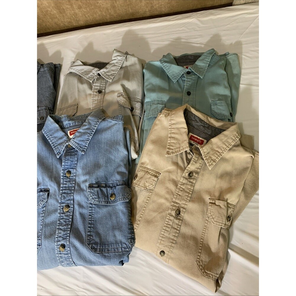 Wrangler Mens Button Up Bundle Large 6 Shirts Work Short Sleeve - Picture 2 of 7